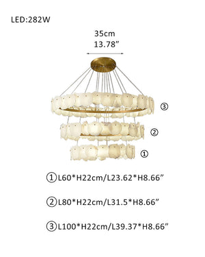 3-tiered stairwell chandeliers | irregular alabaster plate in disk ceiling with long cord, three-tier - view 9