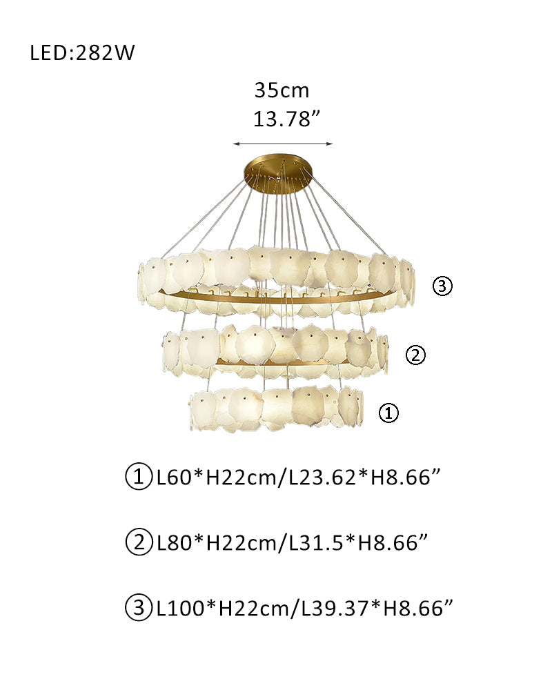 3-tiered stairwell chandeliers | irregular alabaster plate in disk ceiling with long cord, three-tier - view 9
