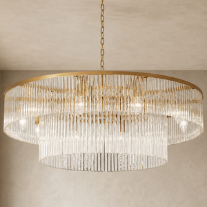 D800 Double-Layer Striped Column Round Pendant - Gold