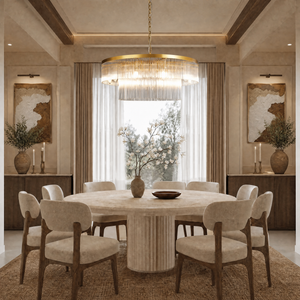 D800 Double-Layer Striped Column Round Pendant - Gold
