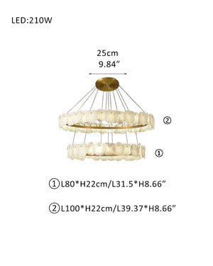 3-tiered stairwell chandeliers | irregular alabaster plate in disk ceiling with long cord, three-tier - view 10