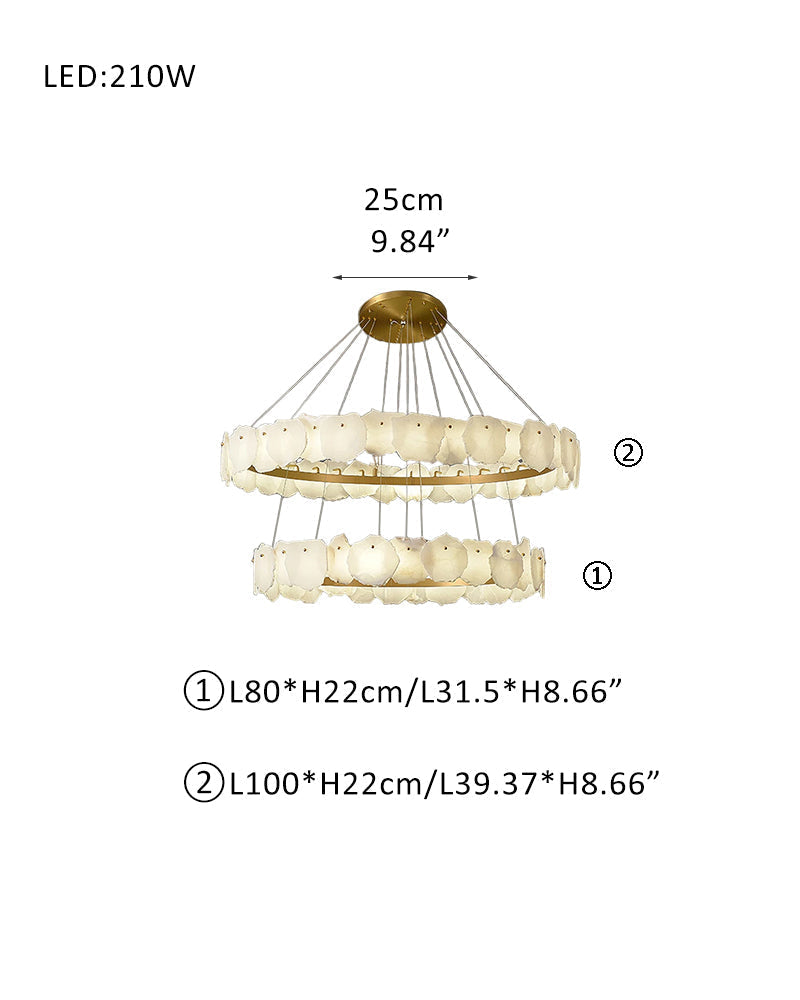 3-tiered stairwell chandeliers | irregular alabaster plate in disk ceiling with long cord, three-tier - view 10
