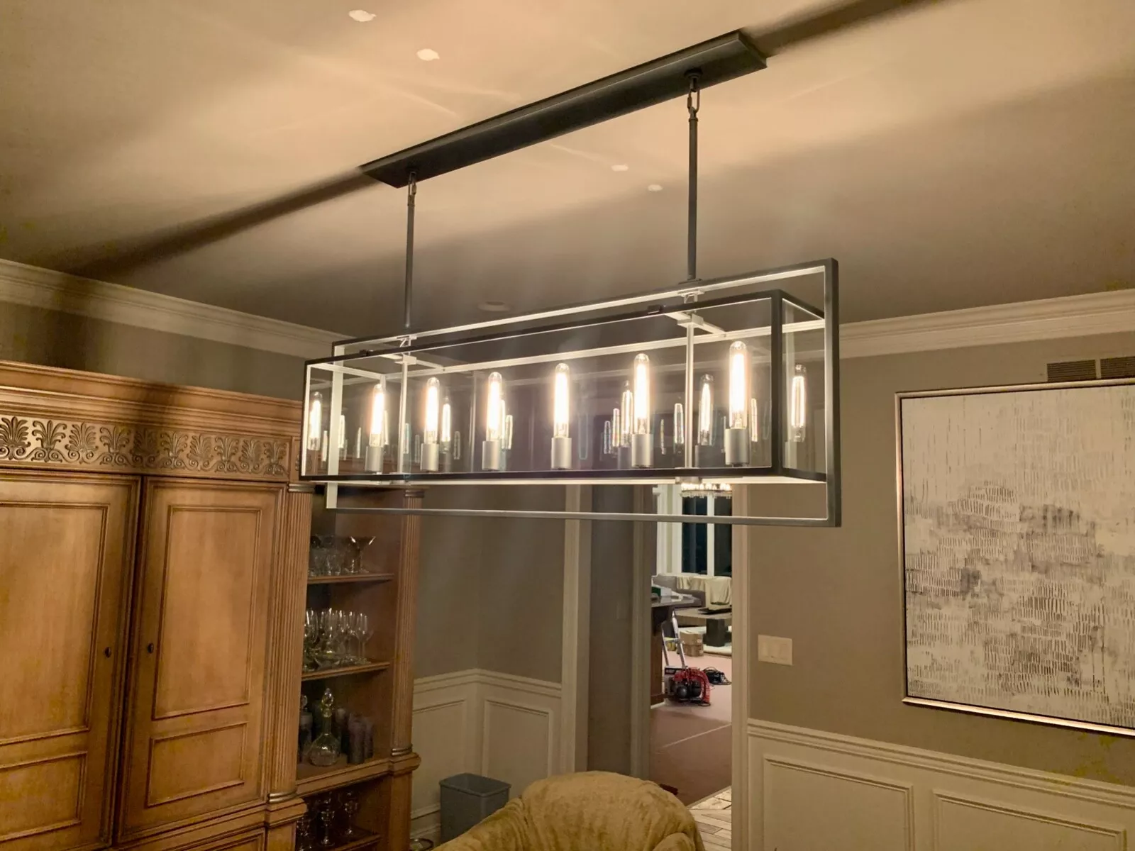 Bauros Glass Lantern Rectangular Chandelier 72"