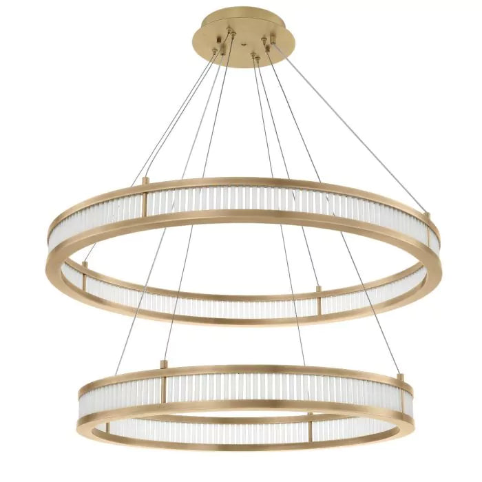 Thibaud Double Modern Brass Chandelier (Antique Brass &amp; Frosted Glass Finish) - view 2