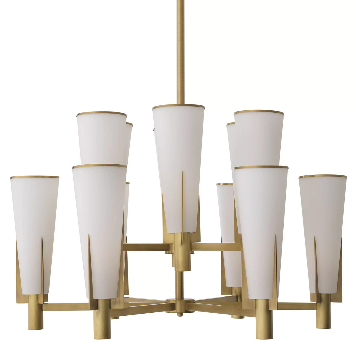 Nora Double Modern Brass Chandelier - (Antique Brass Finish/White Glass) - view 2