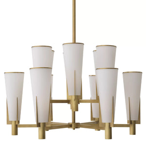 Nora Double Modern Brass Chandelier - (Antique Brass Finish/White Glass) - view 2