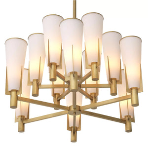 Nora Double Modern Brass Chandelier - (Antique Brass Finish/White Glass) - view 3