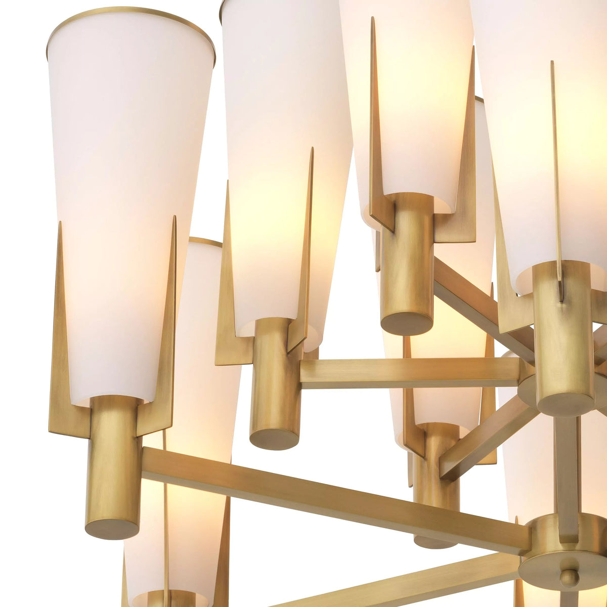 Nora Double Modern Brass Chandelier - (Antique Brass Finish/White Glass) - view 4