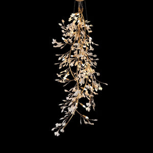 Drooping Ceramic Ginkgo Leaf Chandelier, in gold & white - view 2