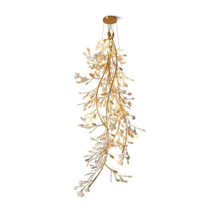 Drooping Ceramic Ginkgo Leaf Chandelier, in gold & white - view 3
