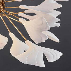 Drooping Ceramic Ginkgo Leaf Chandelier, in gold & white - view 6
