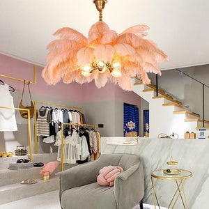 Elva Brass Palm Tree Feather Chandelier - view 4