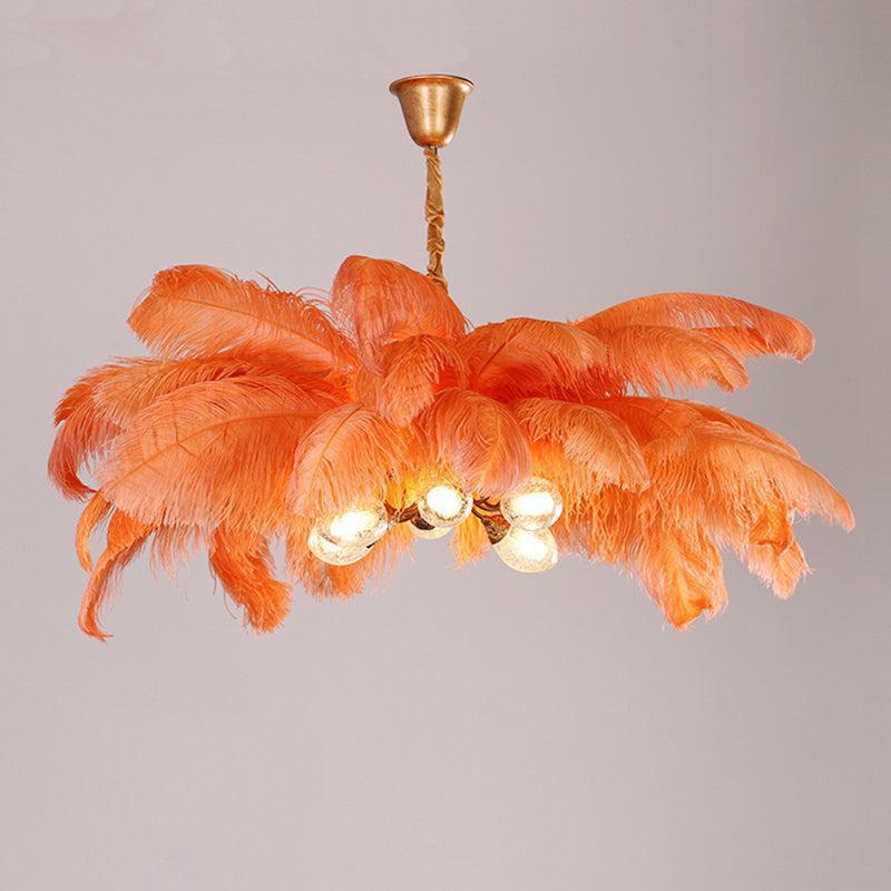 Elva Brass Palm Tree Feather Chandelier - view 6