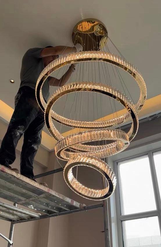 Modern Front Entryway Chandelier 3/4/5/6/7 Rings Crystal Gold/ Chrome Finish Ceiling Lamp - view 11