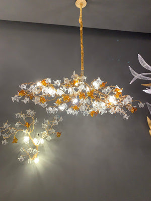 Designer Favorite Brass Branch Chandelier with Artistic Flower Glass for Dining Room Living Room and Kitchen Island - view 6