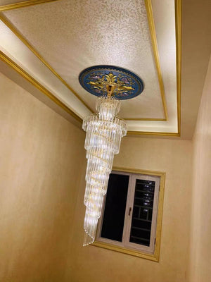 Tiered Foyer Staircase Spiral Crystal Chandelier Hotel Hall/ Entrance High Ceiling Pendant Lighting Fixture - view 6