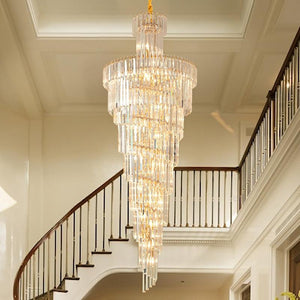 D39.4"*H236.2"/ 58 Lights Luxury Extra Large Foyer Spiral Staircase Chandelier Long Crystal Ceiling Light Fixture For Living Room Hall Entrance