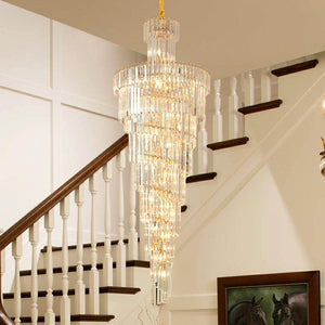 D39.4"*H236.2"/ 58 Lights Stunning Extra Large Foyer Spiral Chandelier Long Crystal Ceiling Lighting For Staircase