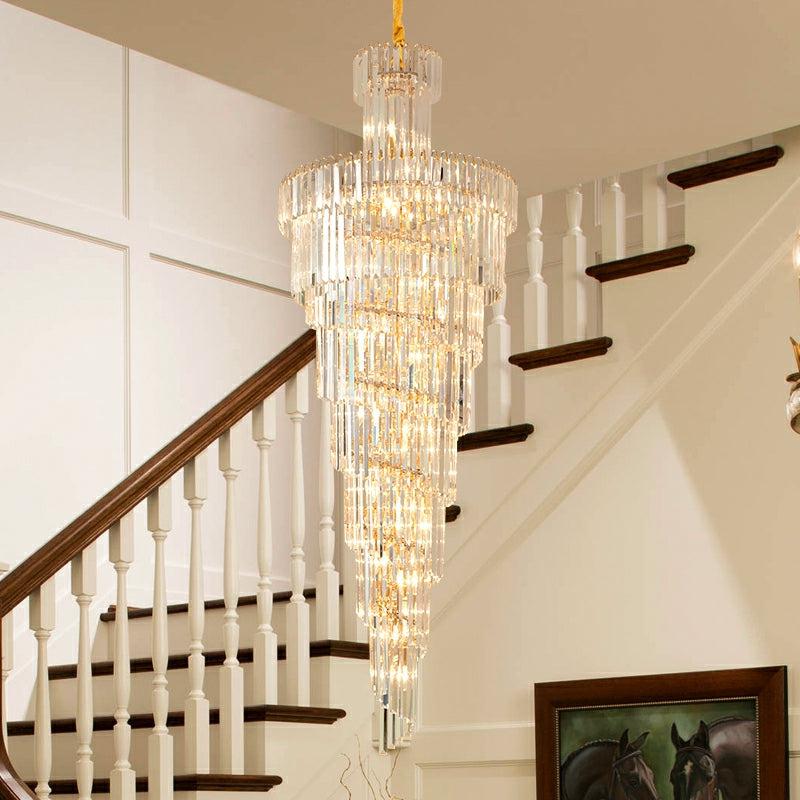 D39.4"*H236.2"/ 58 Lights Stunning Extra Large Foyer Spiral Chandelier Long Crystal Ceiling Lighting For Staircase