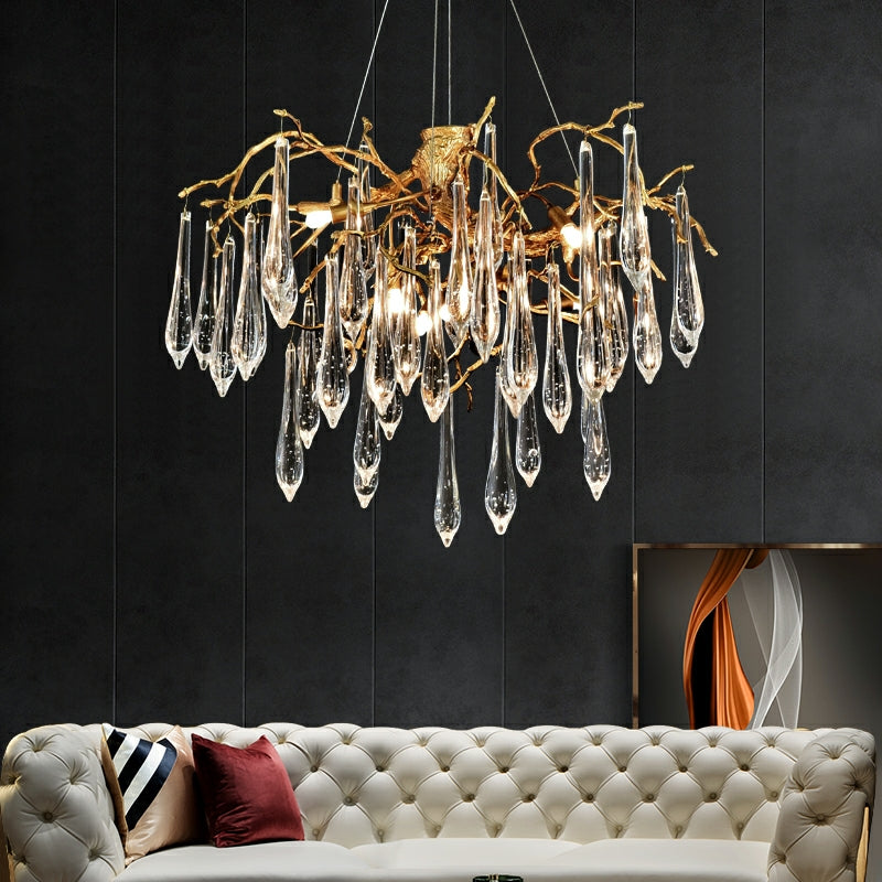 Branch Crystal Drops Chandelier in French Style with Copper Gold Finish for Dining and Living Room Ceiling - view 3