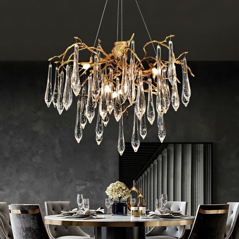 Branch Crystal Drops Chandelier in French Style with Copper Gold Finish for Dining and Living Room Ceiling - view 4