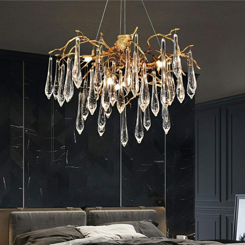 Branch Crystal Drops Chandelier in French Style with Copper Gold Finish for Dining and Living Room Ceiling - view 5