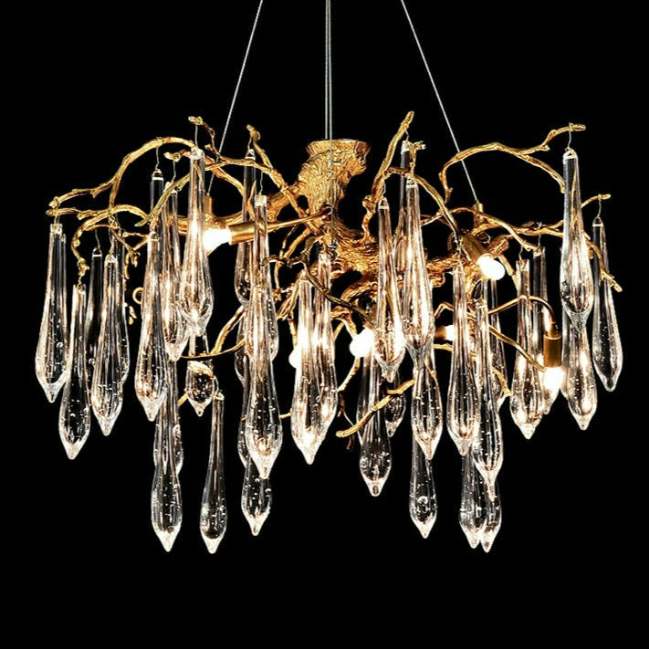 Branch Crystal Drops Chandelier in French Style with Copper Gold Finish for Dining and Living Room Ceiling - view 6