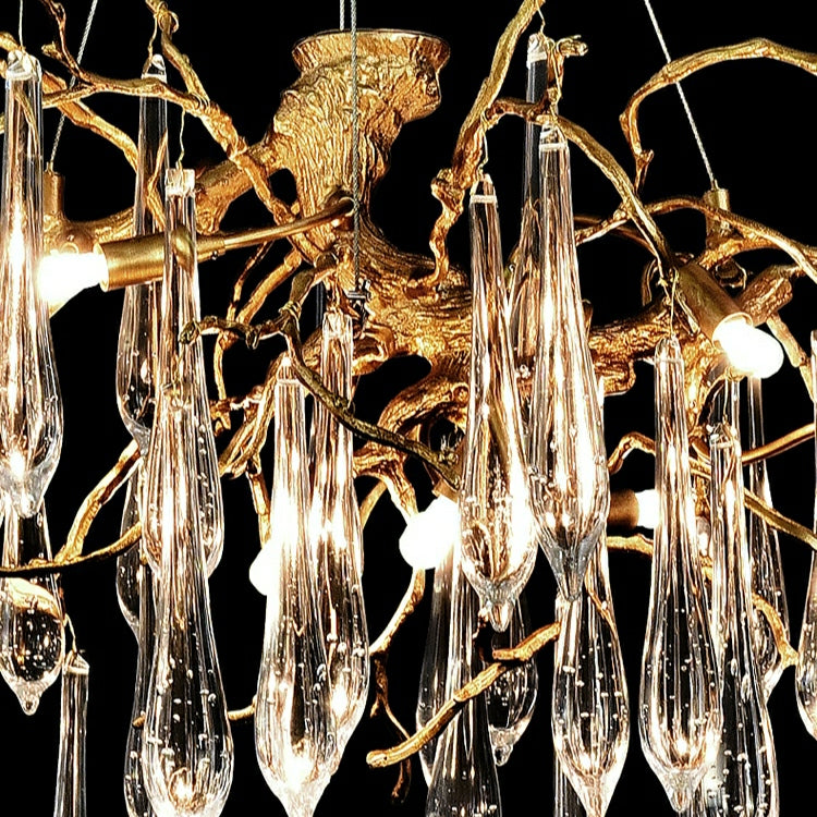 Branch Crystal Drops Chandelier in French Style with Copper Gold Finish for Dining and Living Room Ceiling - view 7