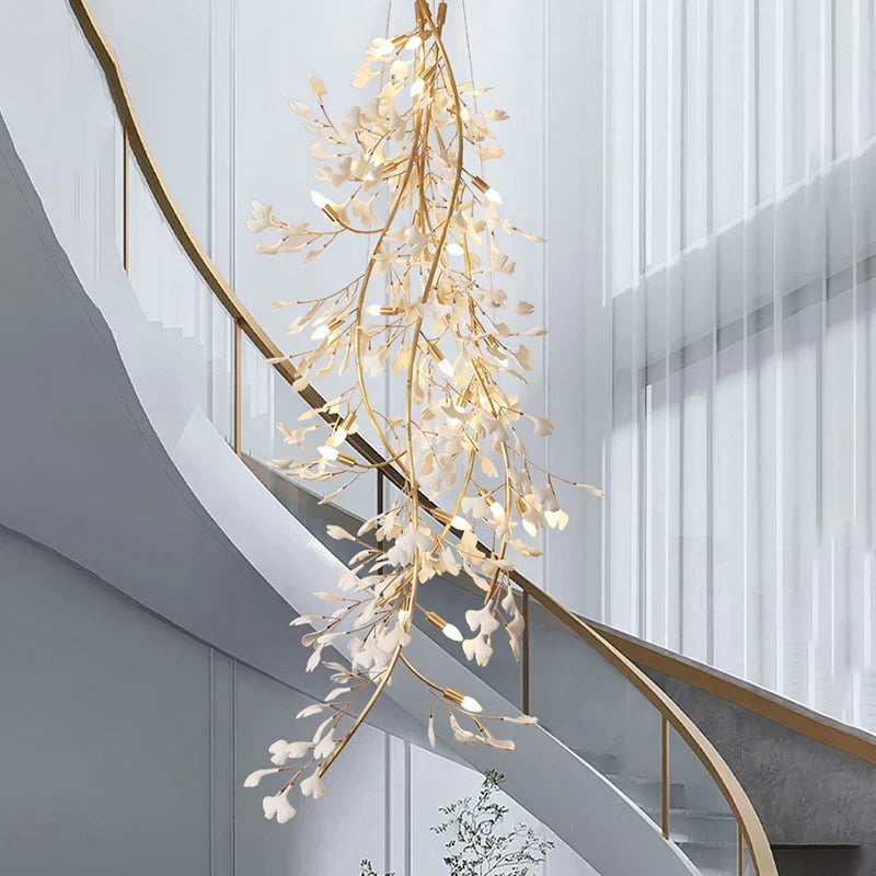 Ceramic Ginkgo Staircase  Long Branch Chandelier - RHL
