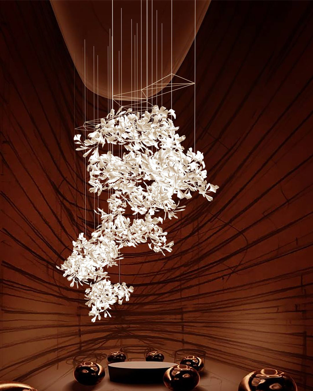 Gingko Leaves Ceramics Spiral Branch Chandelier - view 73