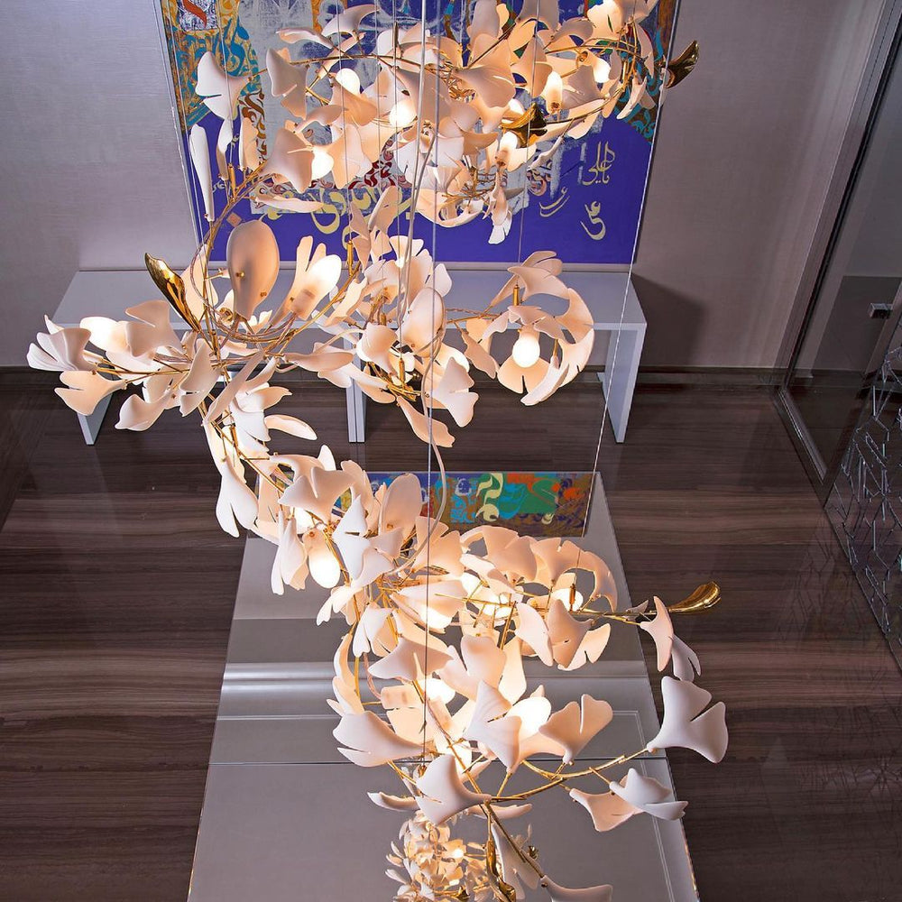 Gingko Leaves Ceramics Spiral Branch Chandelier - view 87