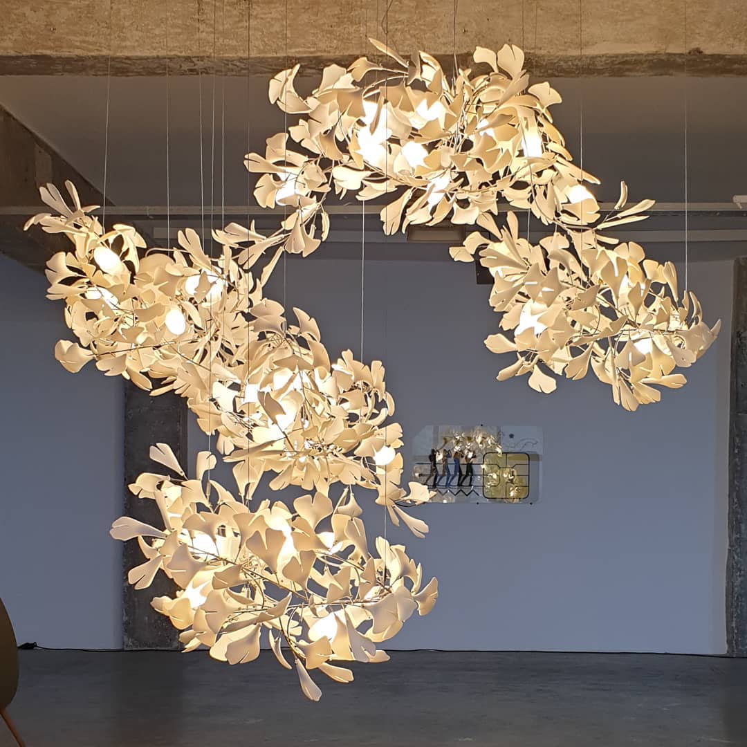 Gingko Leaves Ceramics Spiral Branch Chandelier - view 93