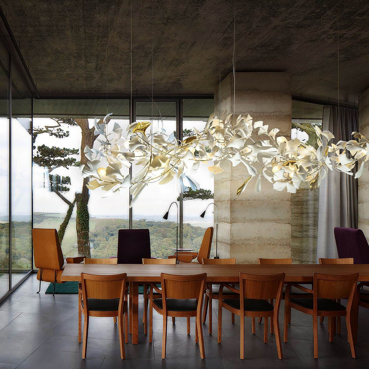 Gingko Leaves Ceramics Spiral Branch Chandelier - view 4