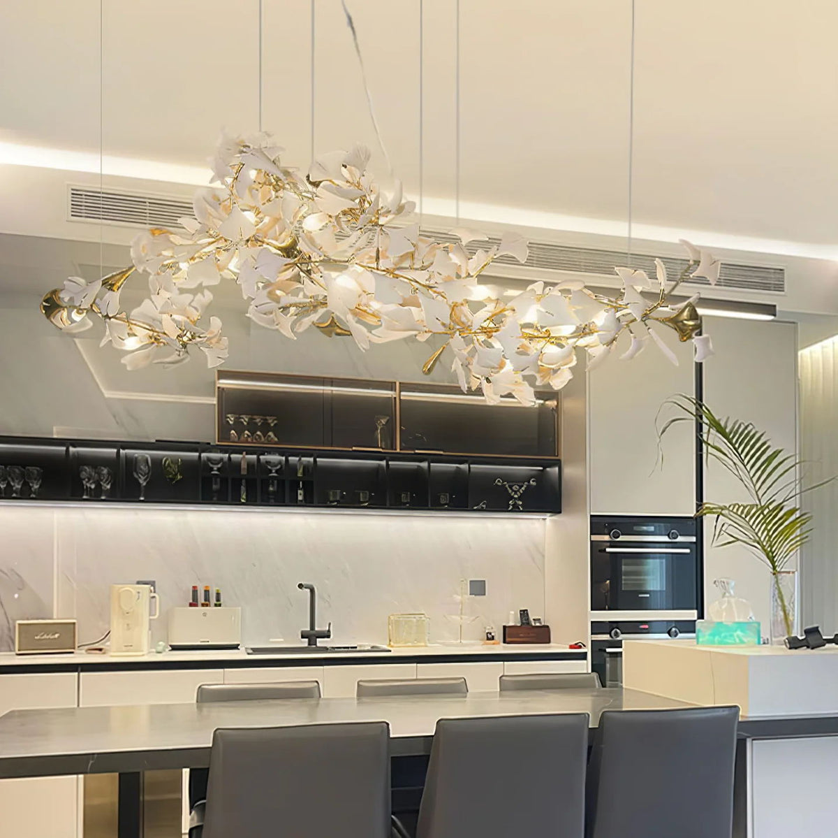 Gingko Leaves Ceramics Spiral Branch Chandelier - view 100