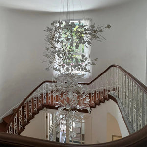 Artistic Tree Branch Pendant Light with Ceramic Ginkgo Leaves for High Ceilings in Hotel or Home, chandelier - view 4