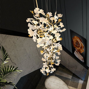 Ginkgo Cascading A Branch Chandelier in Staircase - view 3