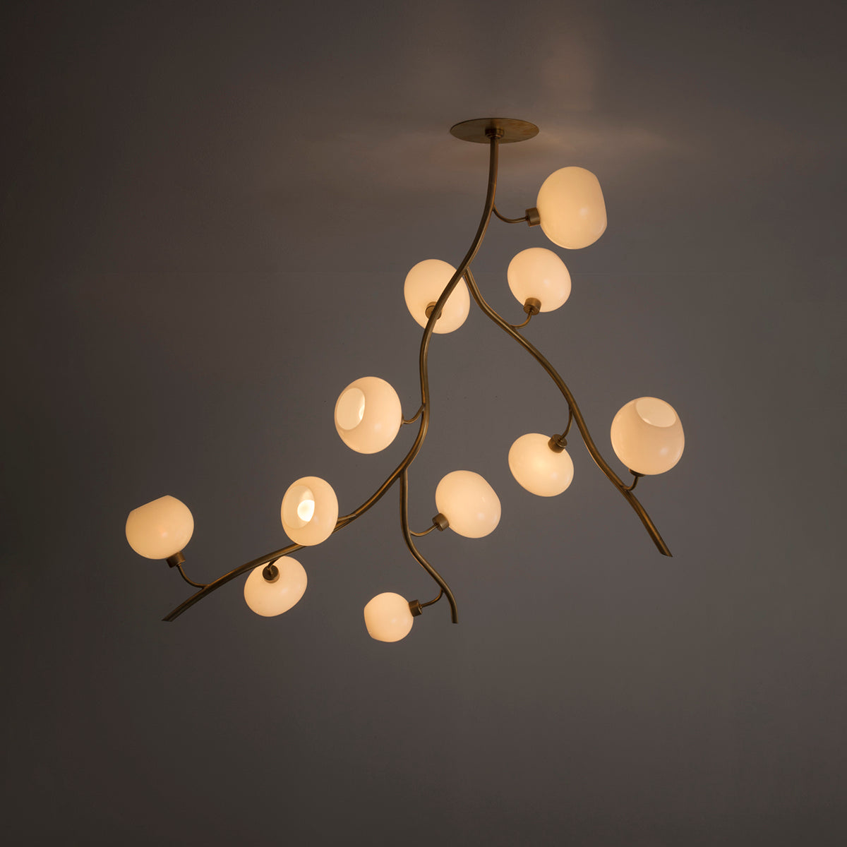 Modern Brass Branch Chandelier with Handcrafted Glass Globes - view 2