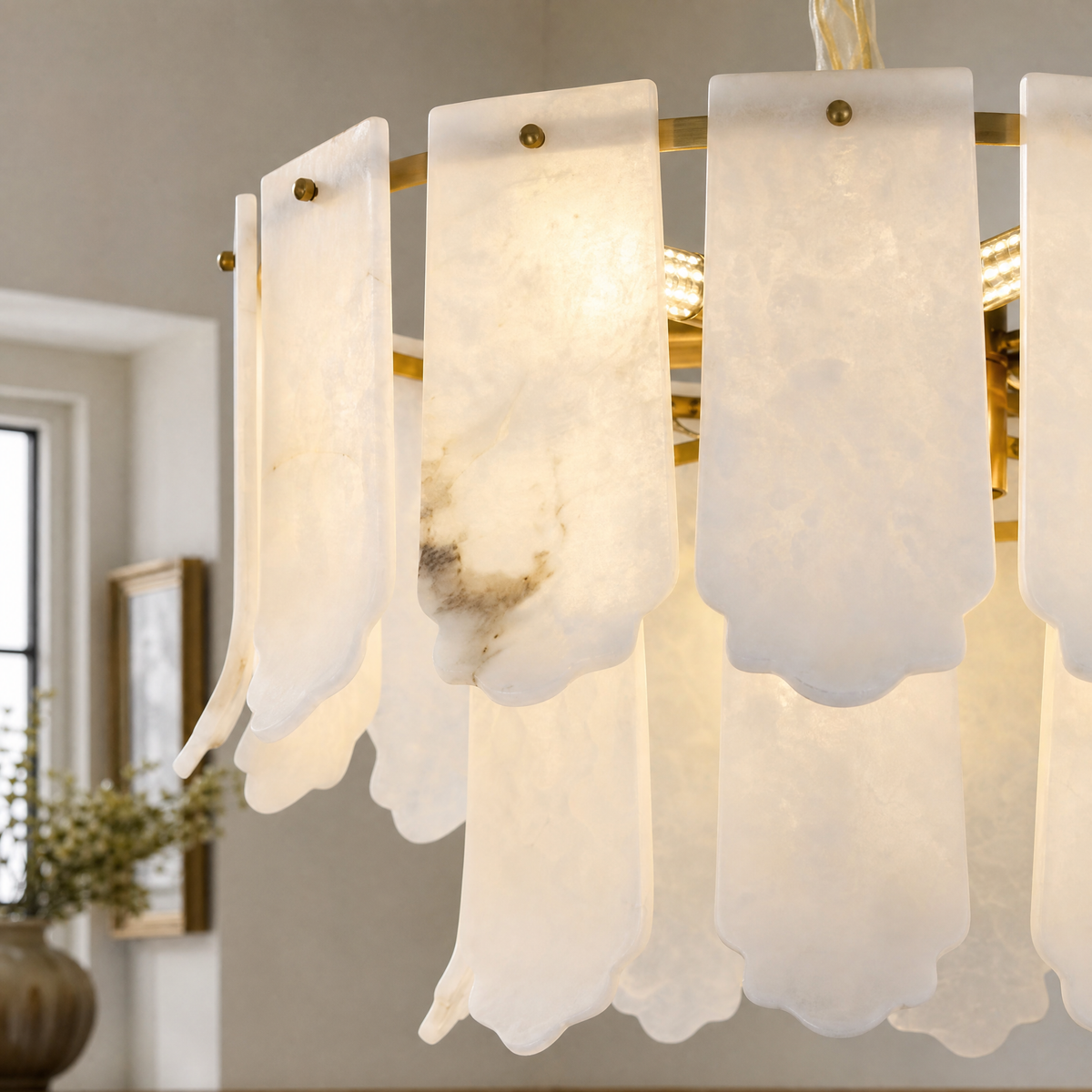 Hollis Modern Alabaster Round Pendant Light, chandelier - view 6