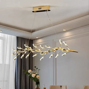 Sleek Modern Branch Crystal Leaves Linear Chandelier for Kitchen Island and Dining Room - view 4