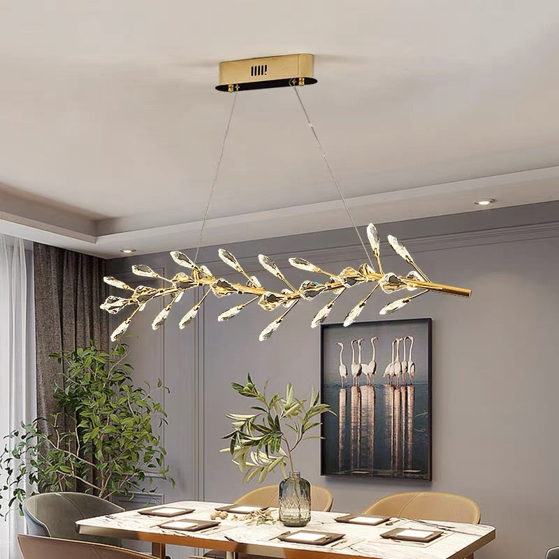 Sleek Modern Branch Crystal Leaves Linear Chandelier for Kitchen Island and Dining Room - view 2