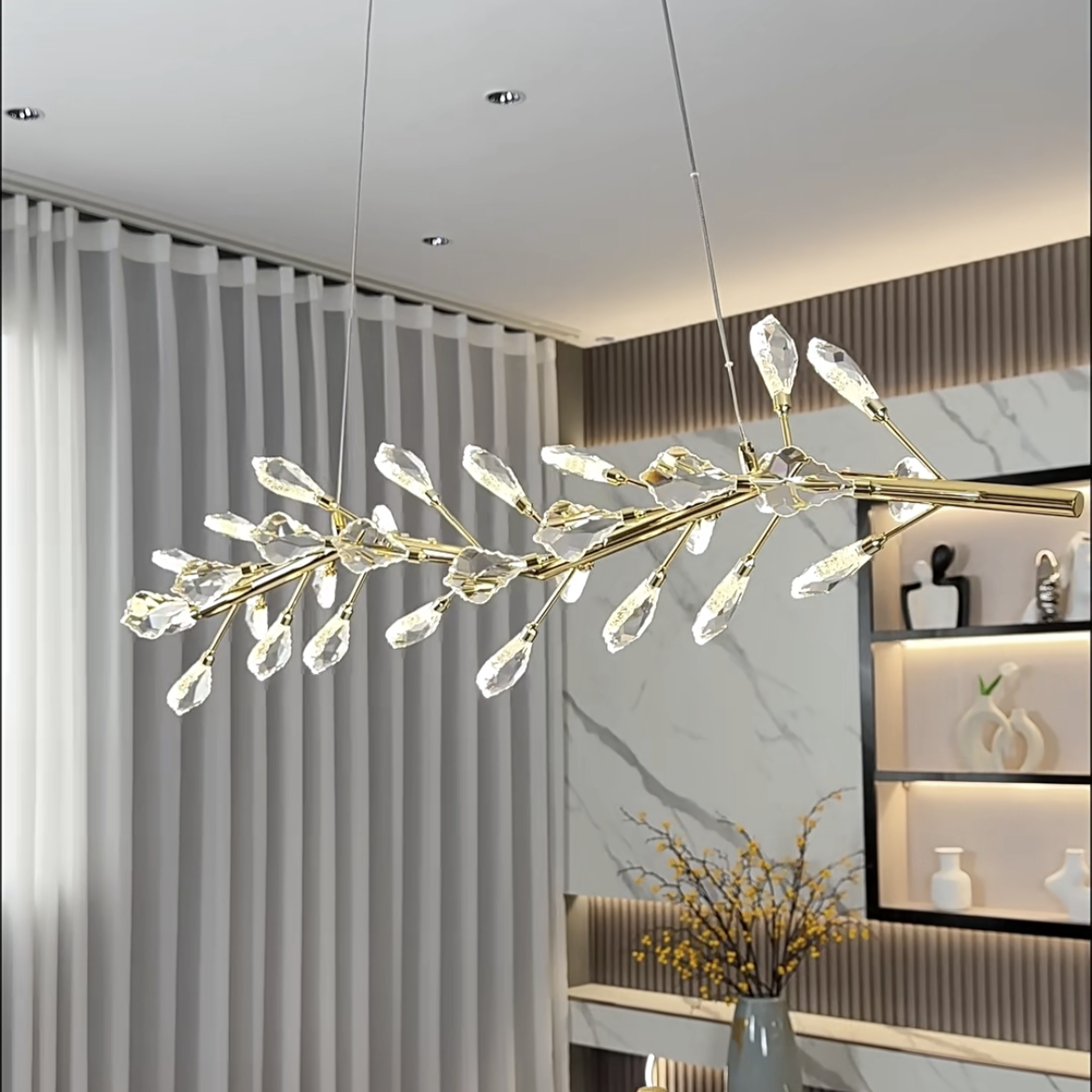 Sleek Modern Branch Crystal Leaves Linear Chandelier for Kitchen Island and Dining Room - view 3