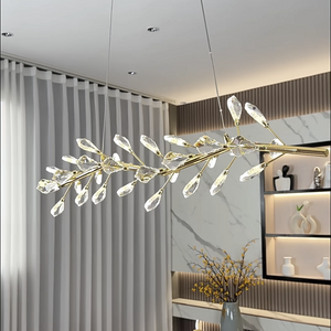 Sleek Modern Branch Crystal Leaves Linear Chandelier for Kitchen Island and Dining Room - view 3