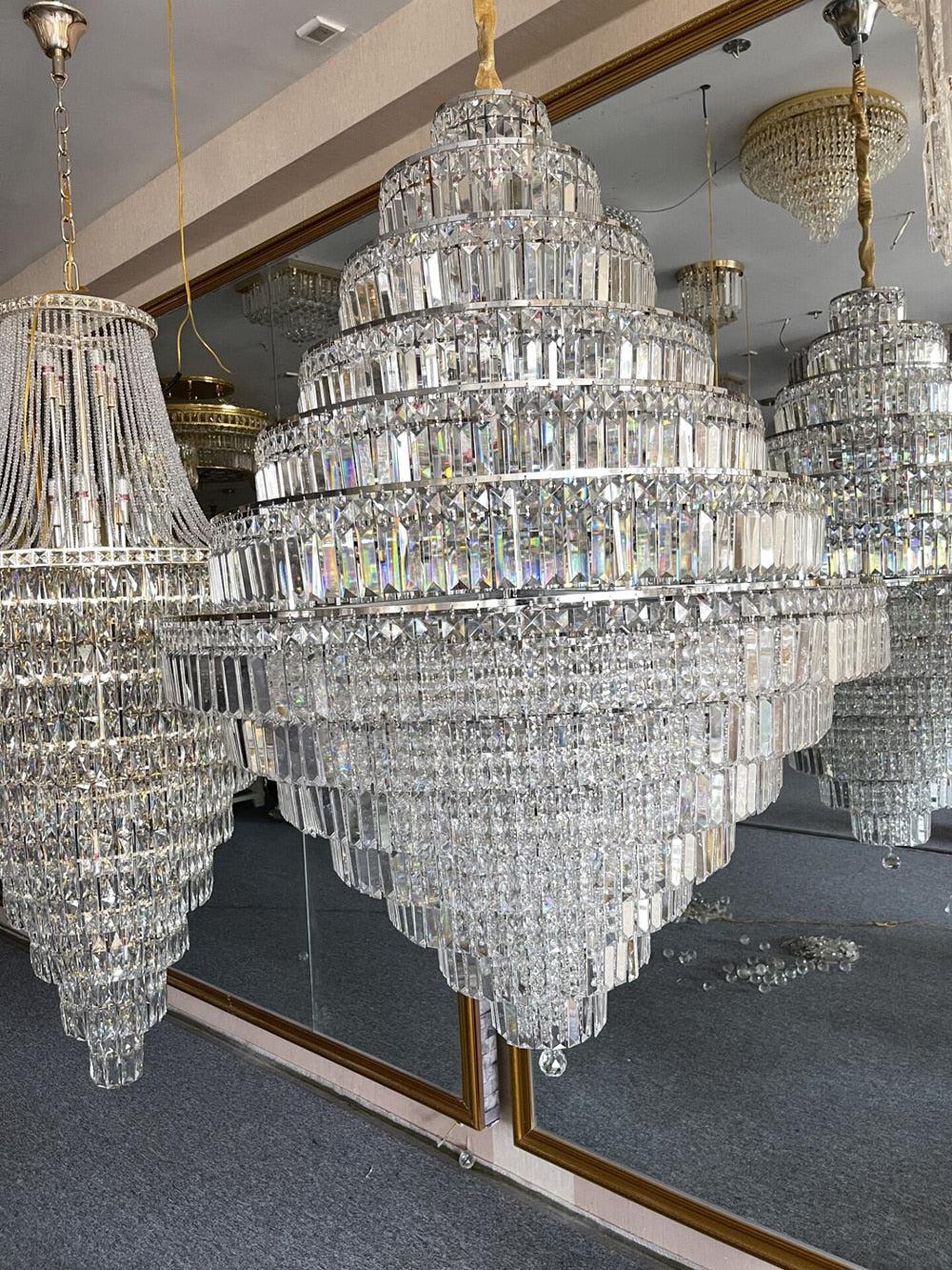 Chrome/ Silver/ Gold Extra Large Chandelier For Foyer Living Room Staircase Crystal Ceiling Lighting Fixture - view 10
