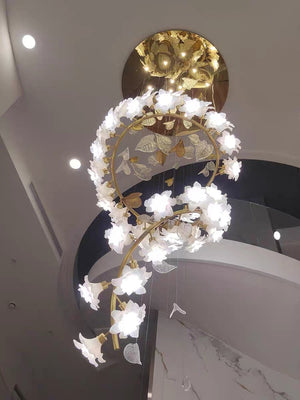 Ceramic Flower Chandelier in Artistic Brass Branch Design - view 8