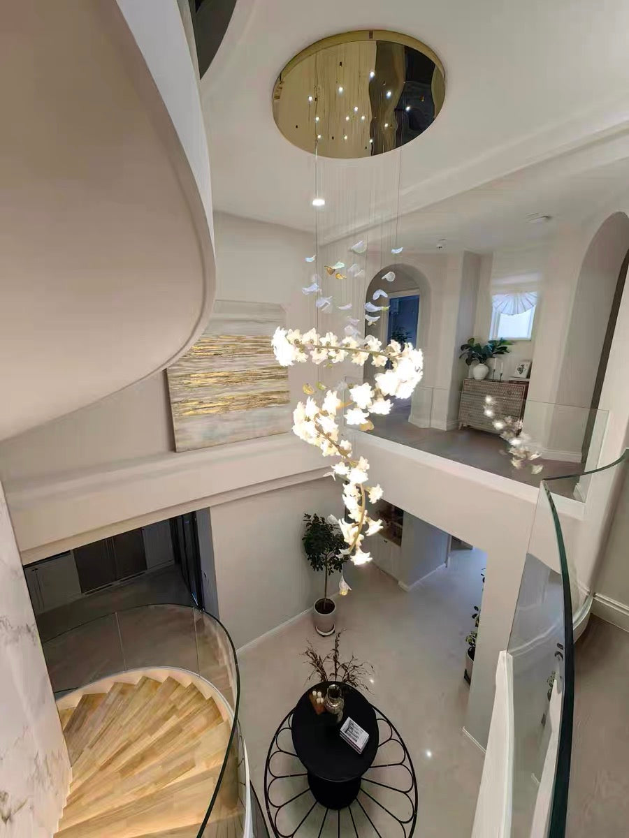 Ceramic Flower Chandelier in Artistic Brass Branch Design - view 9