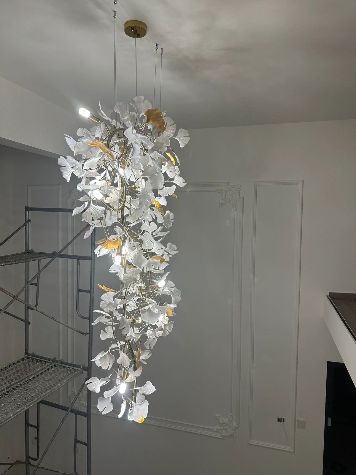 Artistic Tree Branch Pendant Light with Ceramic Ginkgo Leaves for High Ceilings in Hotel or Home, chandelier - view 20
