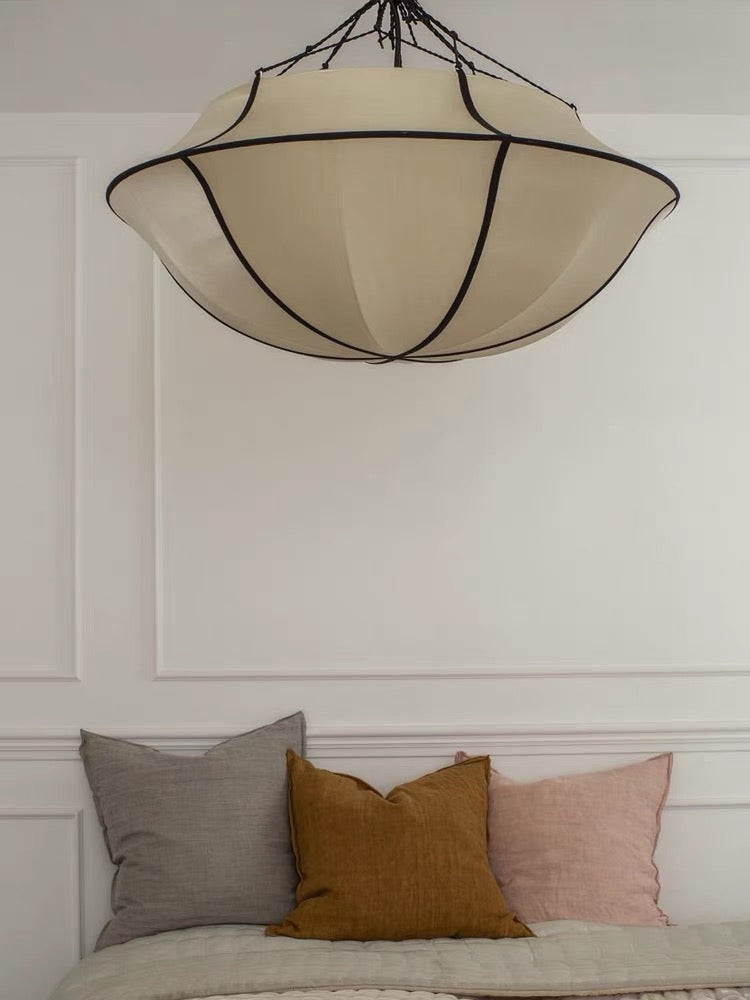 Vintage French Style Cream White Silk Umbrella Chandelier - view 2