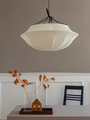 Vintage French Style Cream White Silk Umbrella Chandelier - view 5