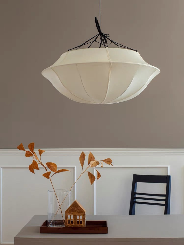 Vintage French Style Cream White Silk Umbrella Chandelier - view 5