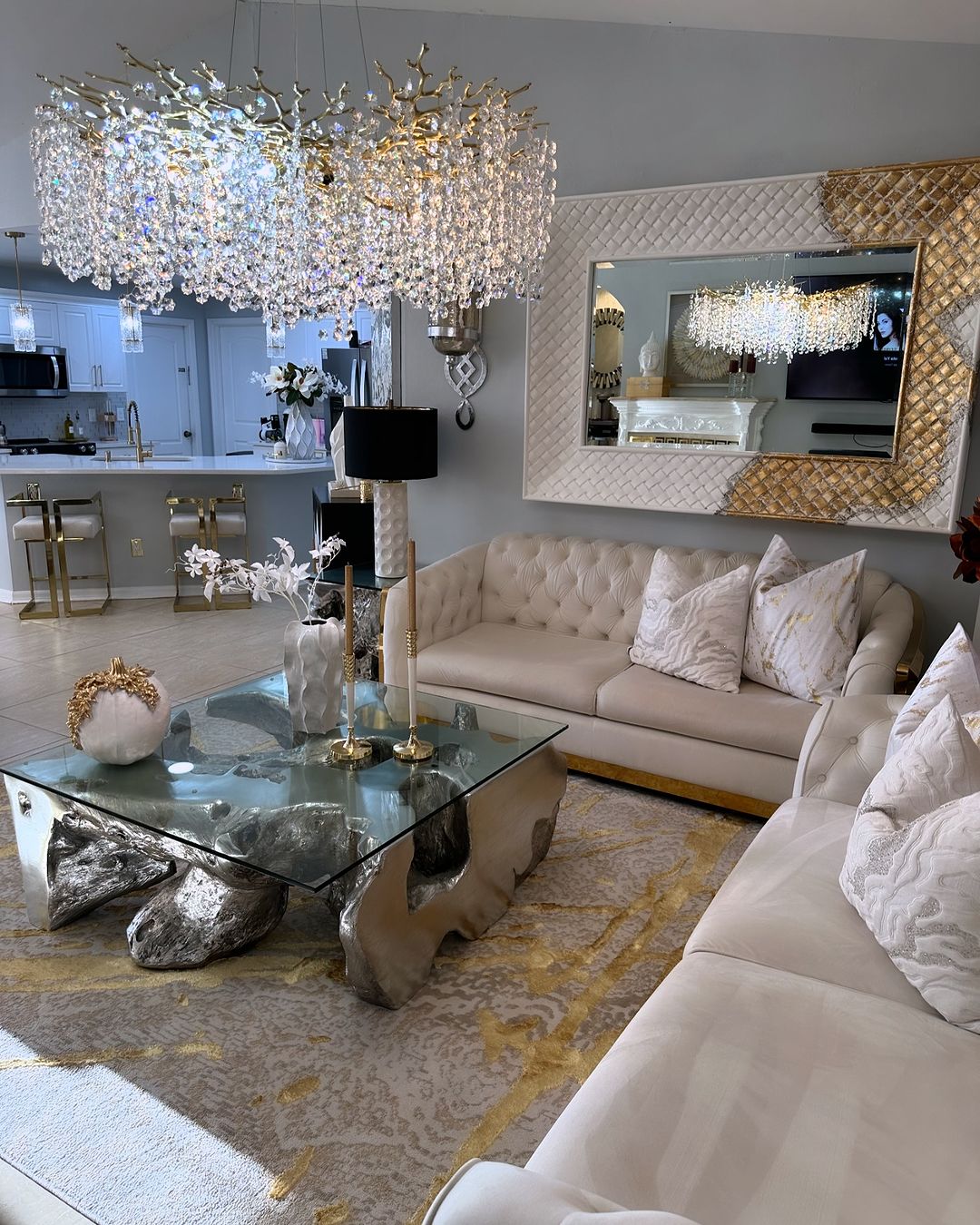 Modern Round/Rectangular Floral Crystal Chandelier for Low-ceiling - view 5